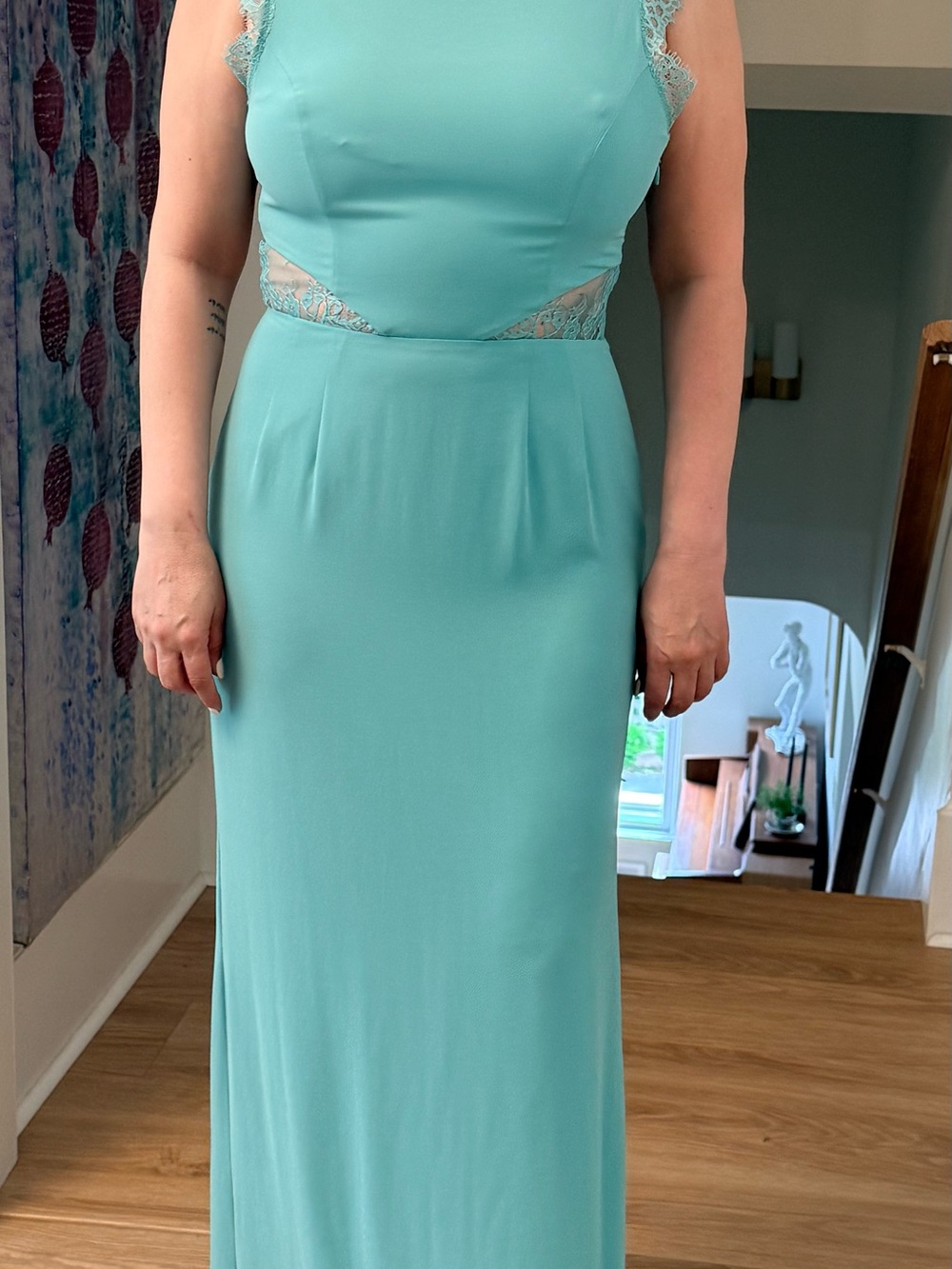BCBGMaxAzria Seafoam Lace-Trim Maxi Dress